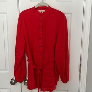 Boden tomato red tunic. US size 10. Linen. Roomy fit. Self belt.